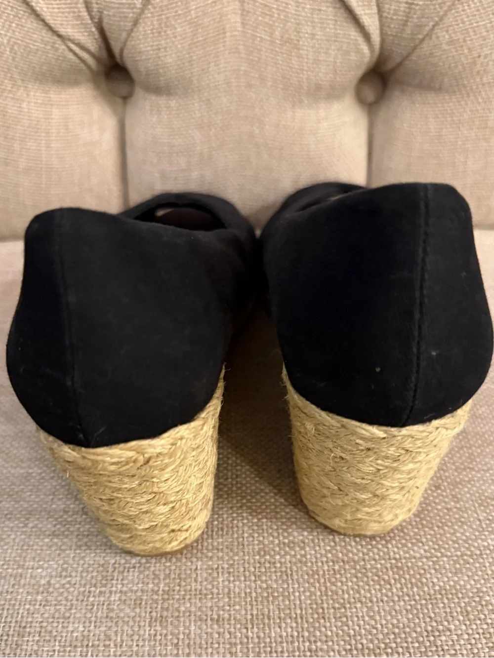 Chaps Black Crisscross Peep-Toe Espadrille Wedges